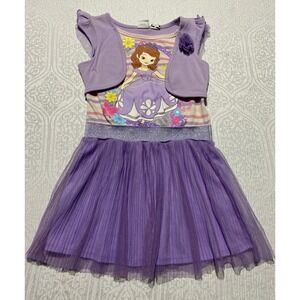 Disney Sofia the First Girls Purple Tutu Dress Flutter Sleeve Size 6X 2014